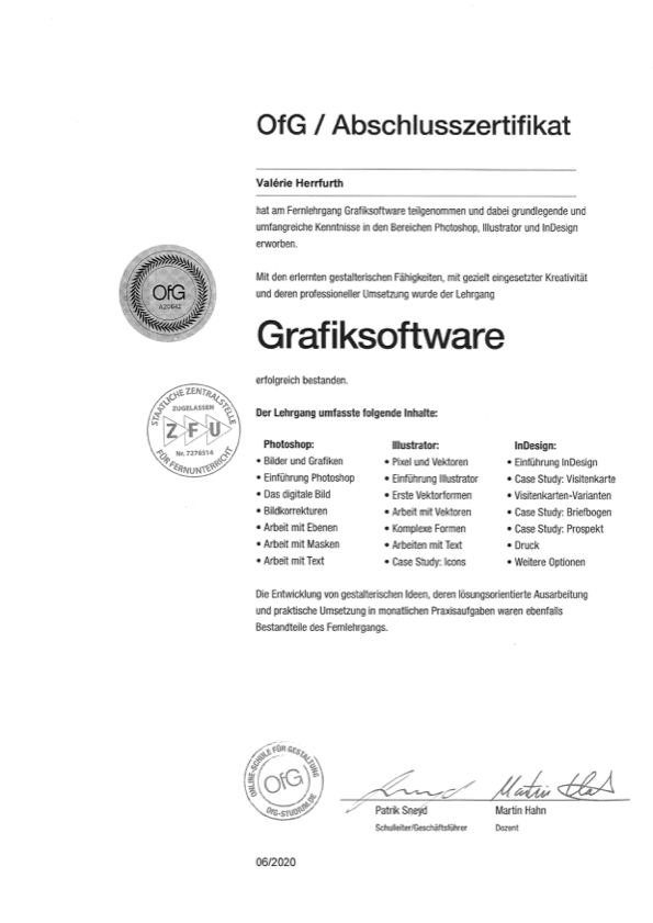 OfG Abschlusszertifikat Grafiksoftware